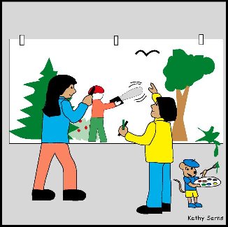 Kids drawing a mural