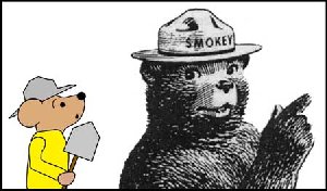 Cartoon vole and Smokey Bear