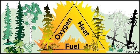 Oxygen, heat and fuel = Fire Triangle