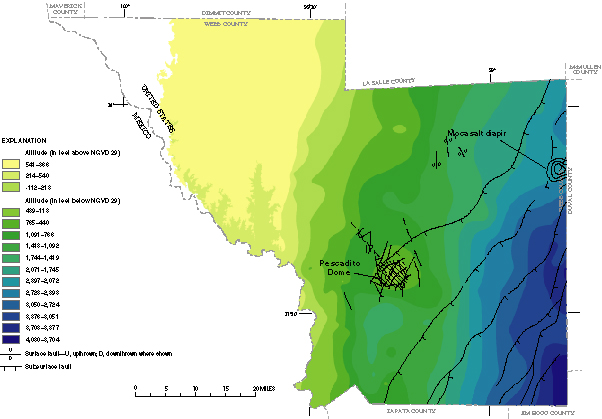 Figure 33. Map showing altitude of the top of the El Pico confining unit.