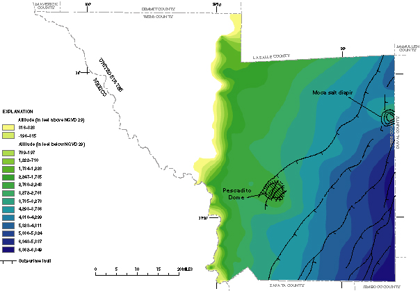 Figure 38. Map showing altitude of the top of the Reklaw confining unit.