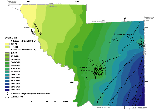 Figure 41. Map showing altitude of the top of the Carrizo aquifer.