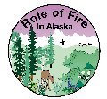Forest and mose on one side, tundra and caribou on the other side of a circle - button size