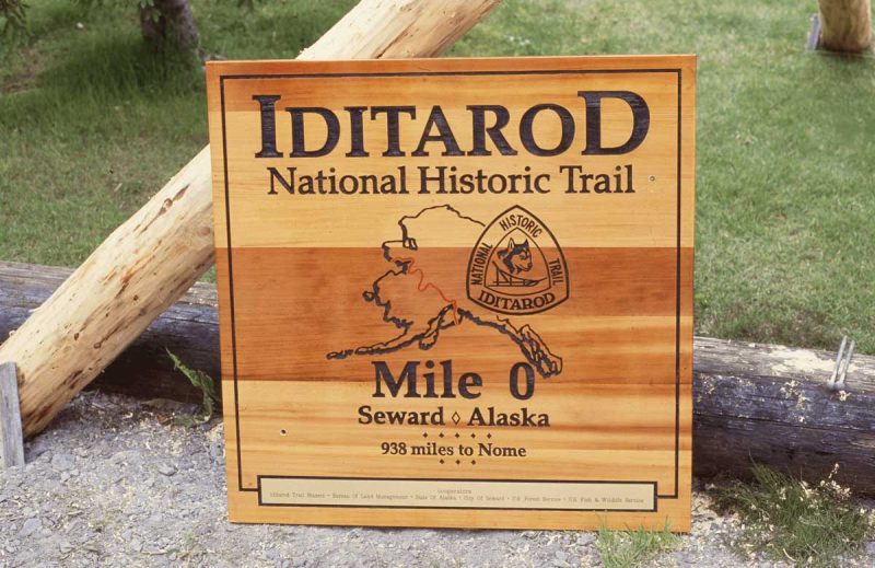 Iditarod mile zero sign.